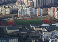На этом стадионе играет ФК Русь из второй лиги.